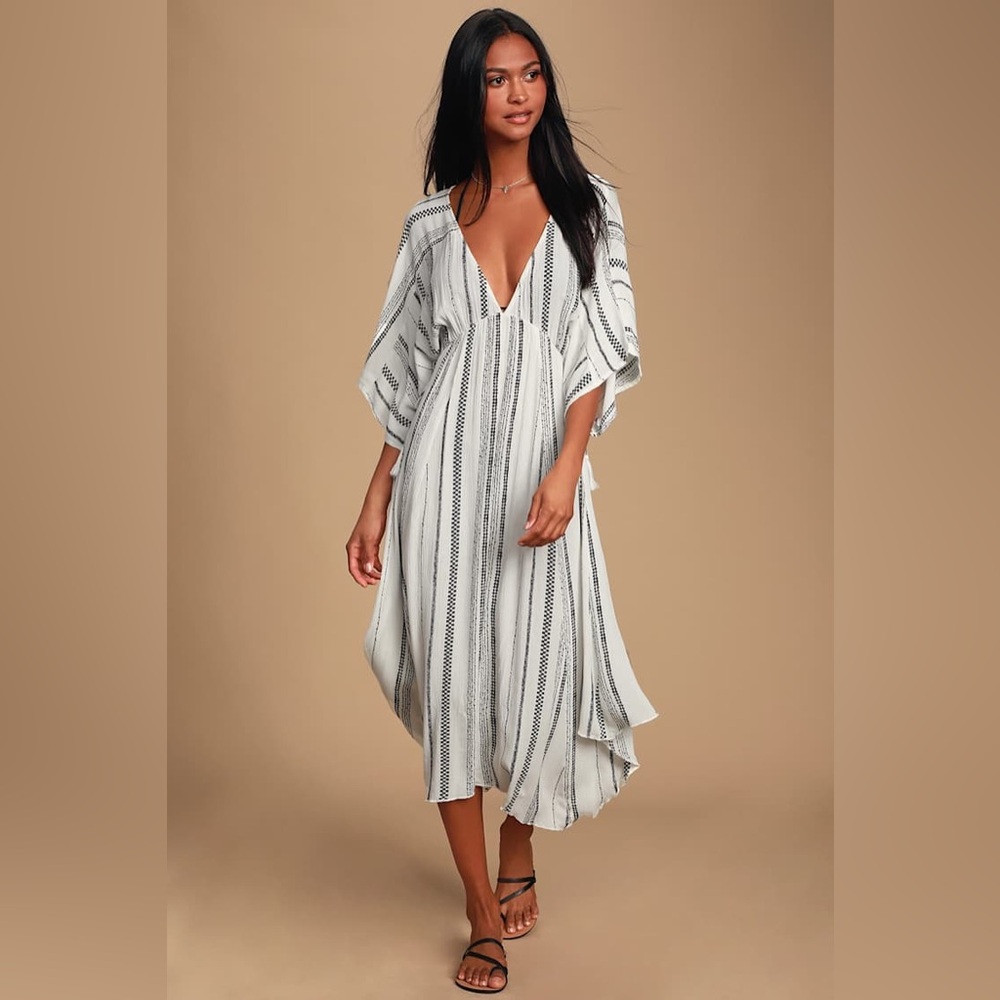 Lulus Augas Santas Black and White Striped Swim Cover-Up Dress